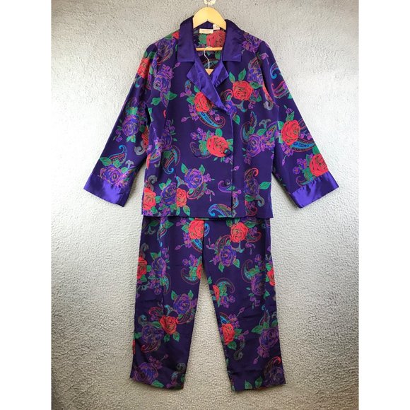 Vintage Victoria's Secret Gold Label Purple Paisley PJ Set size S - Picture 1 of 14